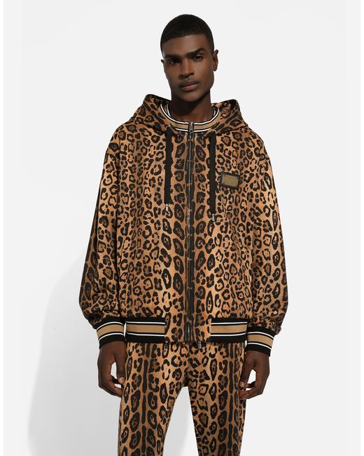 Dolce & Gabbana Brown Hoodie With Leopard- Crespo And Tag for men