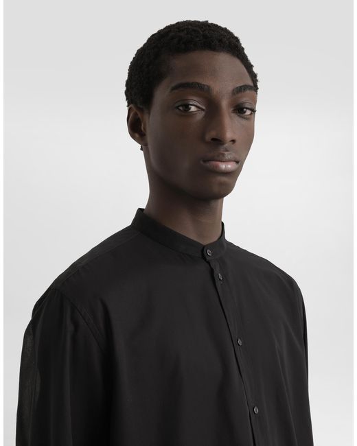 Dolce & Gabbana Black Cotton Canvas Mandarin Shirt for men