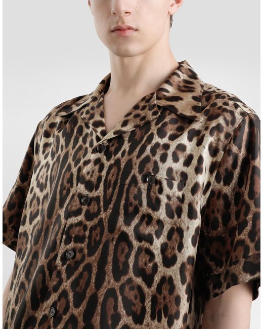 Dolce & Gabbana Multicolor Silk Shirt With Leopard for men