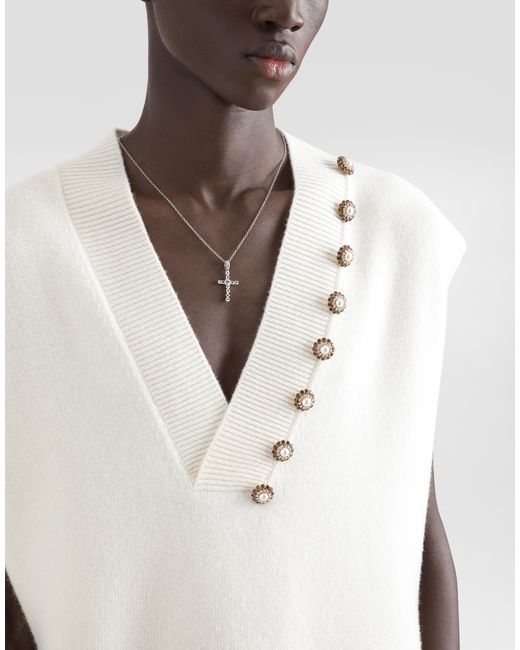 Dolce & Gabbana White Wool V-Neck Vest With Bejeweled Buttons And Dg Embroidery for men
