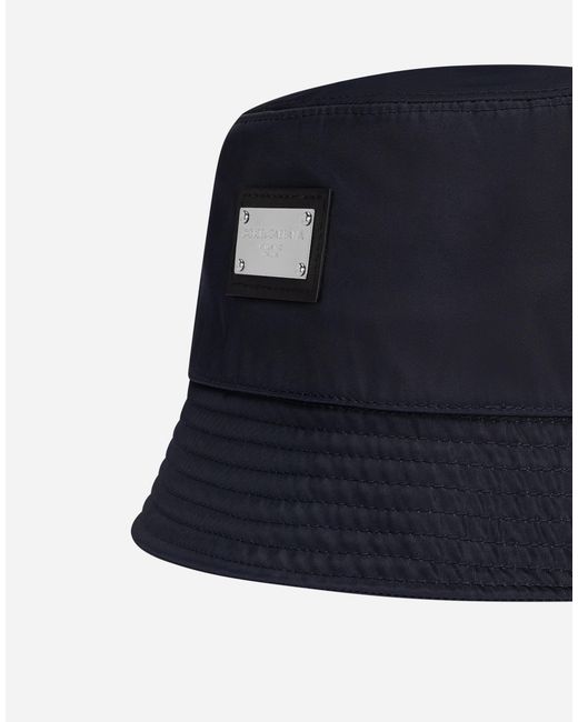 Dolce & Gabbana Nylon Bucket Hat With Branded Plate in Blue für Herren