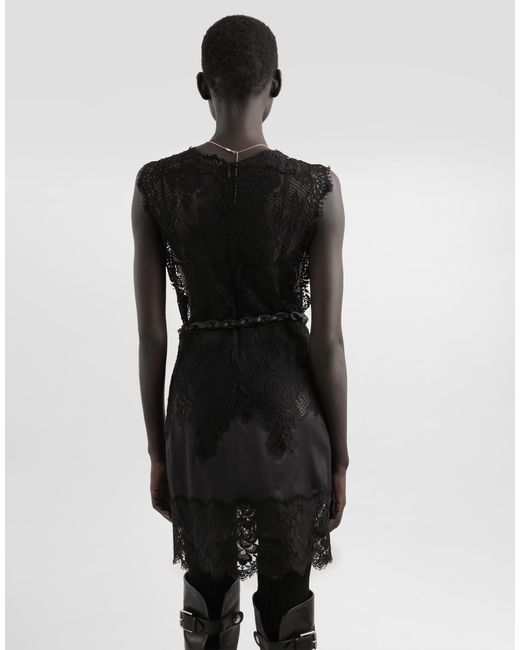 Dolce & Gabbana Black Short Dress With Lace