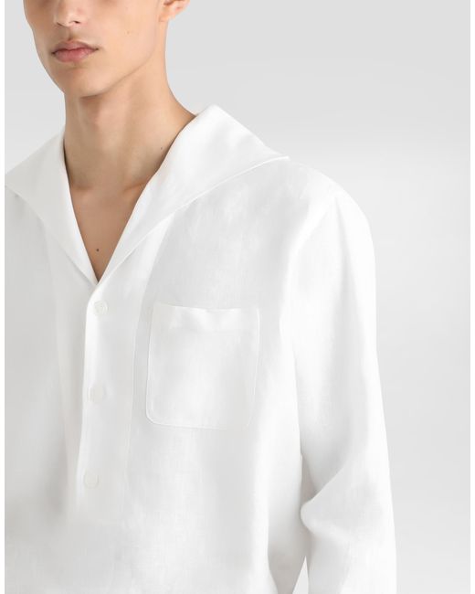 Dolce & Gabbana White Three-Button Long-Sleeved Linen Shirt for men