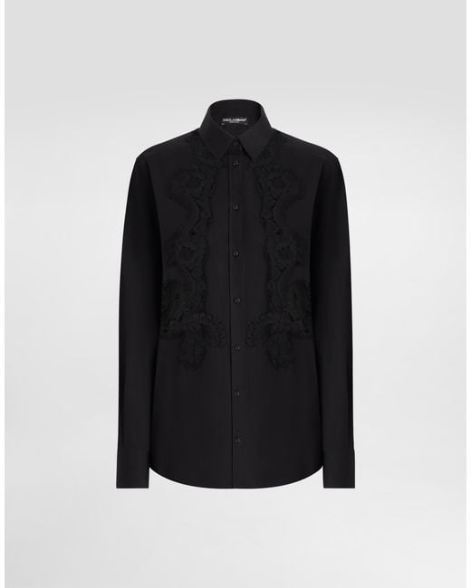 Dolce & Gabbana Black Cotton Poplin Shirt With Lace Inlay