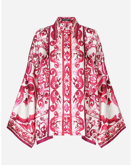 Dolce & Gabbana Red Majolica-Print Twill Shirt With Slits