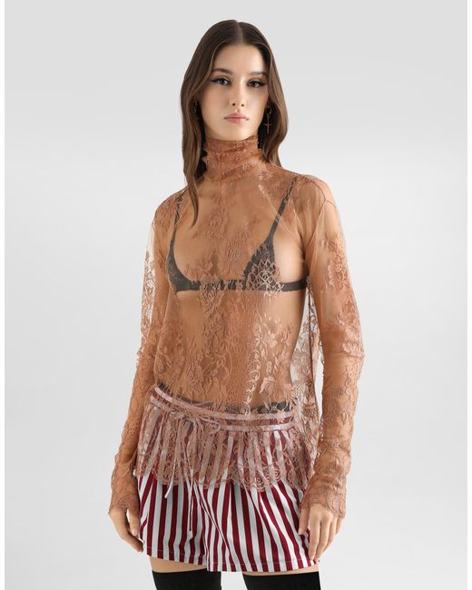 Dolce & Gabbana Natural Chantilly Lace Blouse