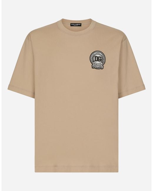 T-Shirt En Coton Avec Logo Dg Brodé Dolce & Gabbana pour homme en coloris Natural