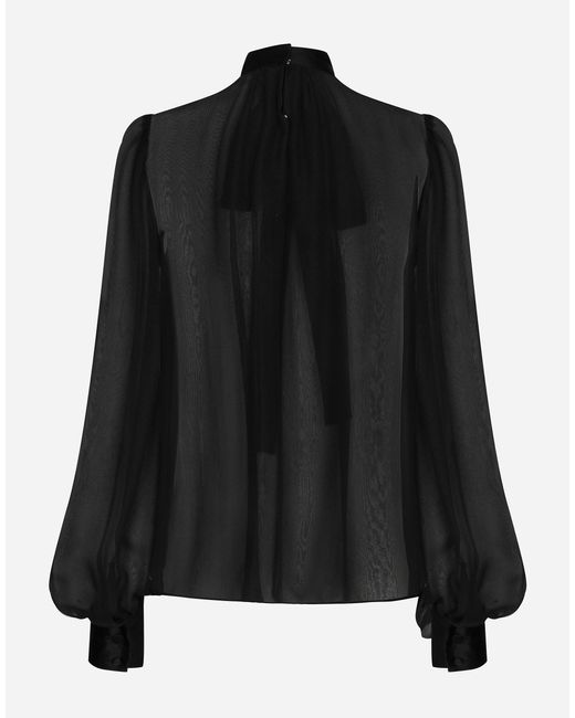 Dolce & Gabbana シルクシフォン プッシーボウ ブラウス Black