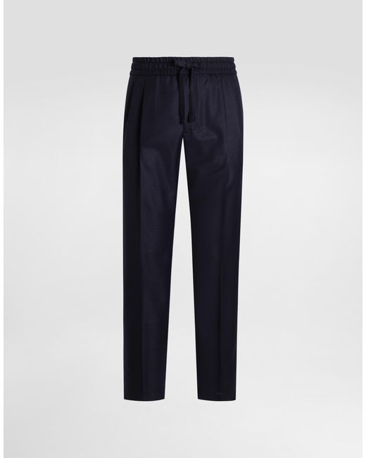 Dolce & Gabbana Blue Garment-Dyed Wool Joggers for men