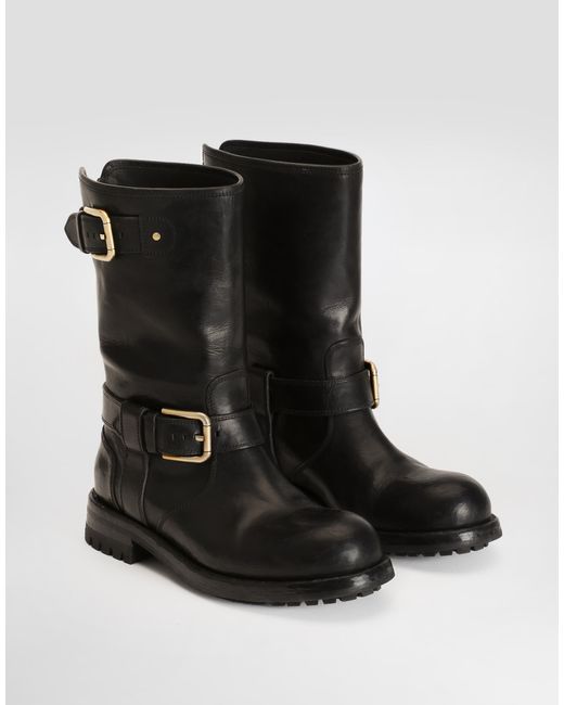 Dolce & Gabbana Black Calfskin Biker Boots