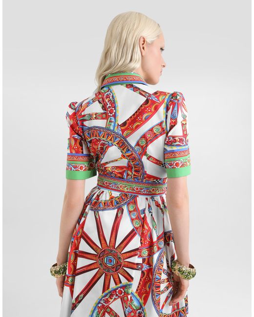 Dolce & Gabbana Red Carretto-Print Poplin Shirt Dress