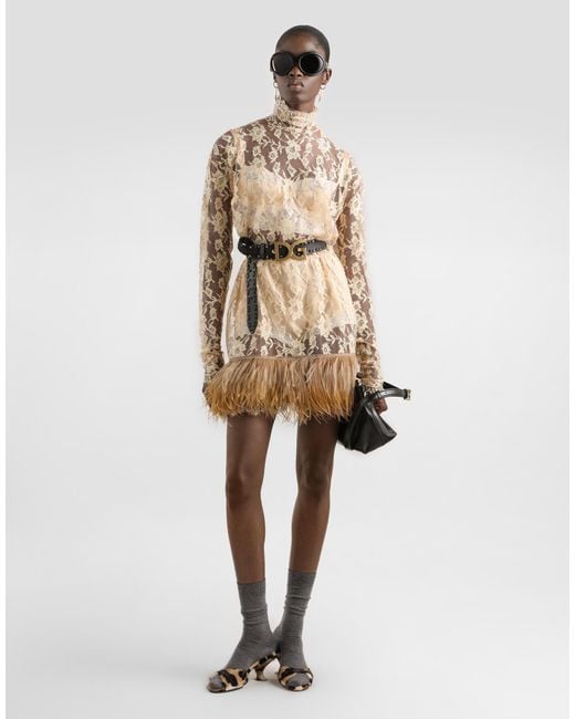 Dolce & Gabbana Natural Floral Chantilly Lace Dress