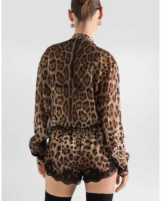 Dolce & Gabbana Brown Leo- Georgette Shirt