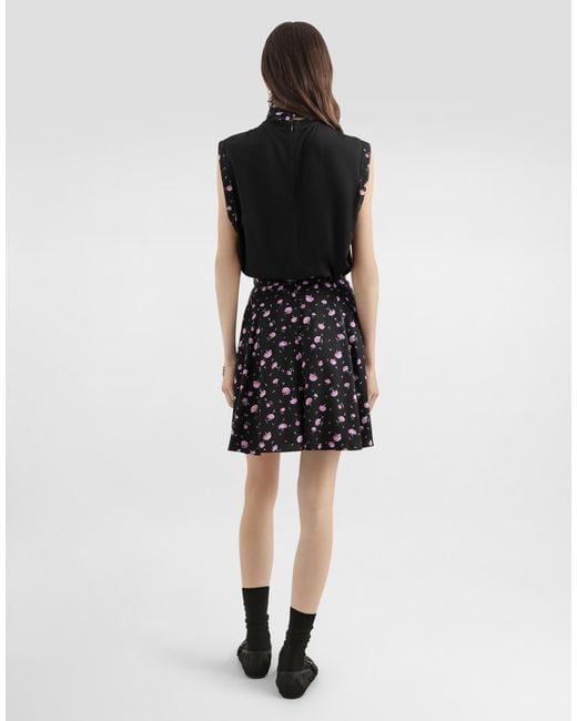 Dolce & Gabbana Black Carnations-Print Silk Canvas Skirt