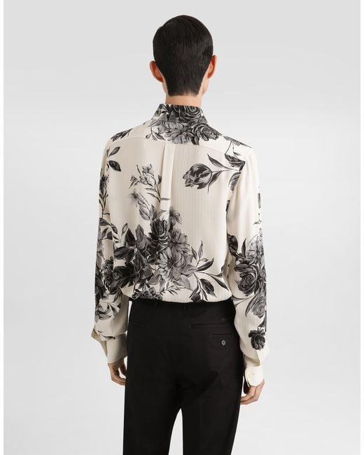 Dolce & Gabbana Natural Flower Bouquet-Print Jacquard Shirt for men