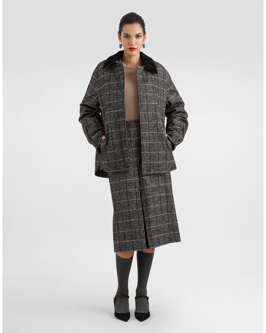 Dolce & Gabbana Black Checked Corduroy-Collar Jacket