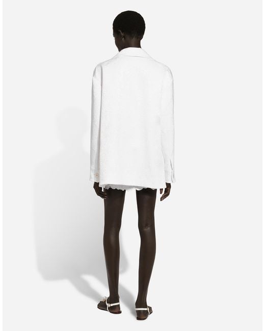 Dolce & Gabbana White Short Single-Breasted Brocade Coat