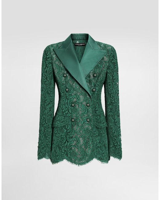 DOLCE&GABBANAエメラルドグリーンバージンウールブークレジャケット36 Dolce & Gabbana レディース グリーン Double-Breasted Lace Jacketの