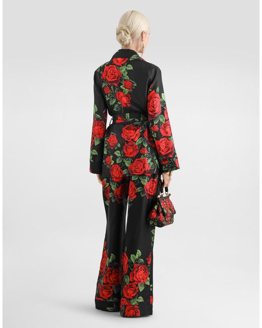 Pantalon Vanity En Soie À Imprimé Roses Dolce & Gabbana en coloris Red