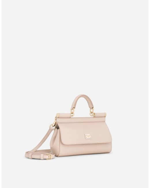 Borsa Sicily piccola in pelle di vitello dauphine di Dolce & Gabbana in Natural