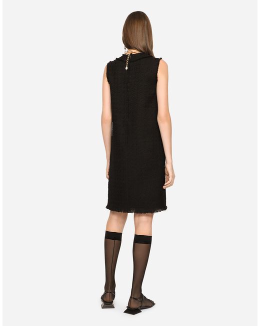 Dolce & Gabbana Black Raschel Tweed Calf-Length Dress With Dg Logo