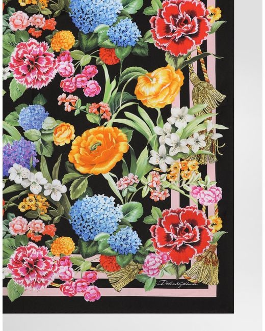 Dolce & Gabbana Multicolor Floral- Silk Twill Foulard (90X90)