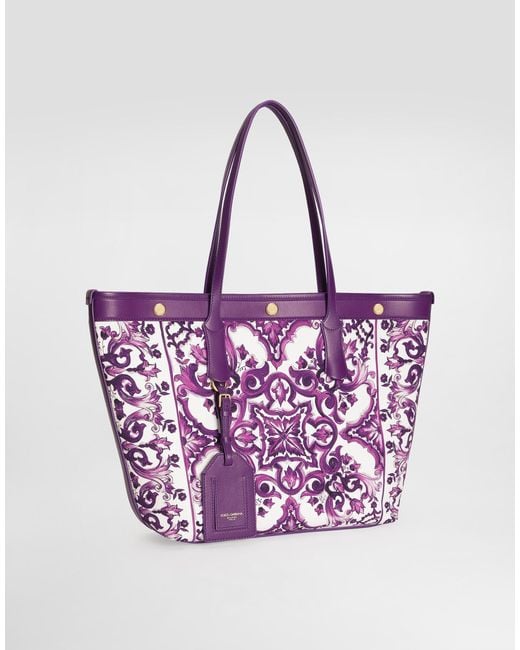 Dolce & Gabbana Purple Majolica-Print Atene Shopping Bag