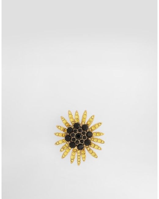 Dolce & Gabbana Metallic Sartoria Floral Brooch With Rhinestones for men