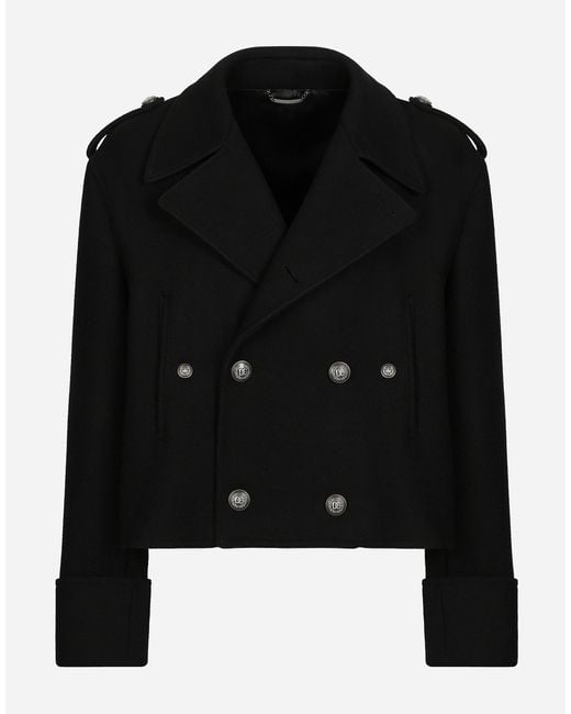メンズ Dolce & Gabbana ミリタリースタイル ウール ショートコート Black