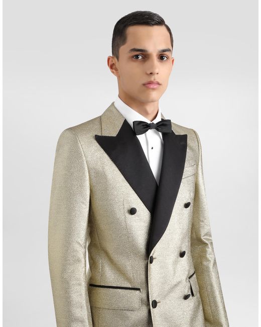 Dolce & Gabbana Metallic Double-Breasted Lamé Jacquard Tuxedo Jacket for men