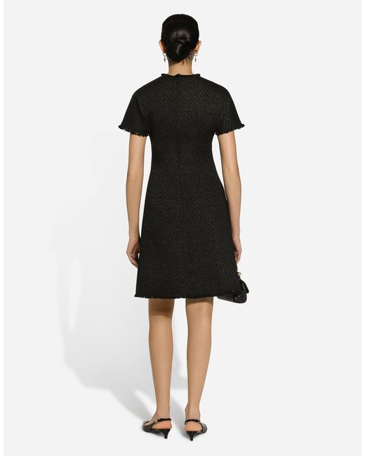 Dolce & Gabbana Black Raschel Tweed Midi Dress With Dg Logo