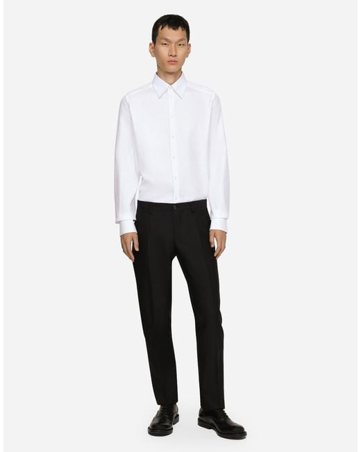 Dolce & Gabbana White Cotton Micro-Jacquard Martini-Fit Shirt for men