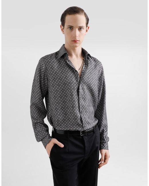 Camisa De Seda Con Estampado Corbatería Dolce & Gabbana de hombre de color Gray