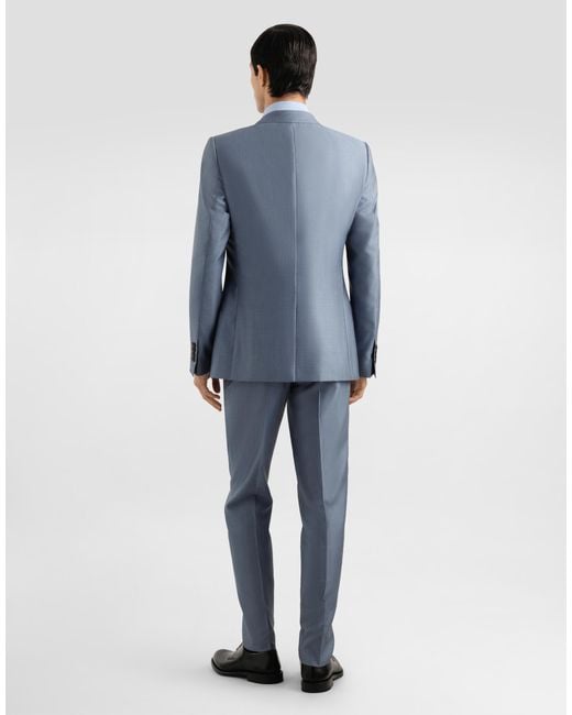 Dolce & Gabbana Blue Single-Breasted Wool And Silk Suit for men