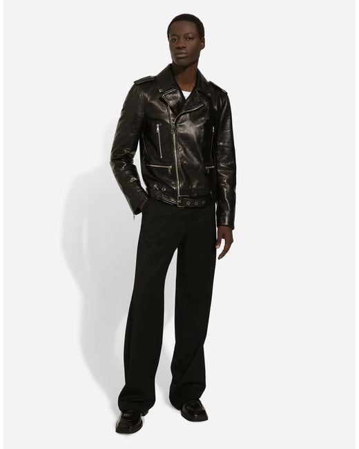 Belted Leather Biker Jacket Dolce & Gabbana de hombre de color Black