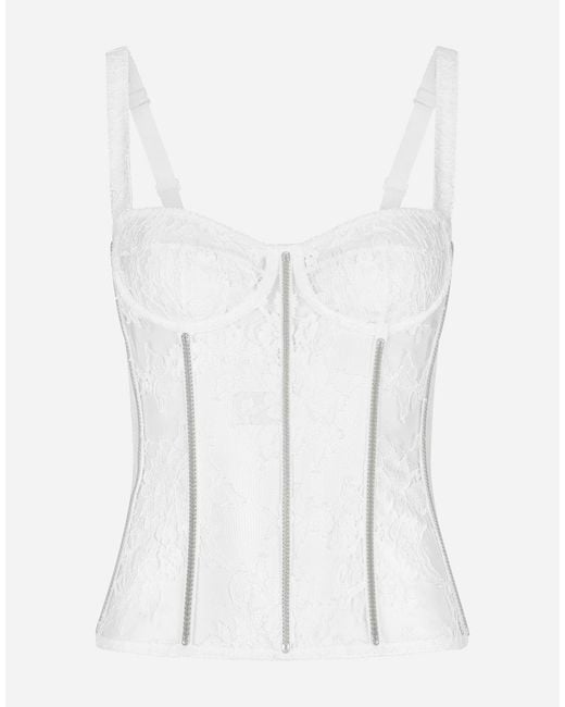 Dolce & Gabbana White Lace Lingerie Bustier With Straps