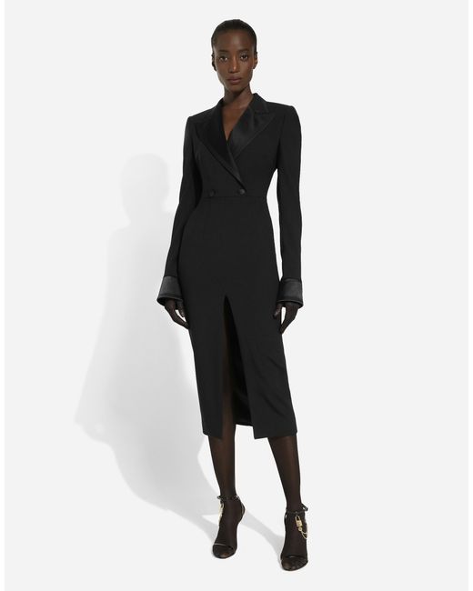 Dolce & Gabbana Black Woolen Calf-Length Coat Dress