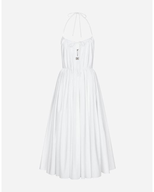 Dolce & Gabbana White Midi Cotton Dress With Circle Skirt