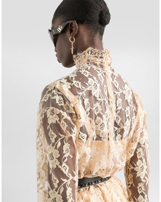 Dolce & Gabbana Natural Floral Chantilly Lace Dress