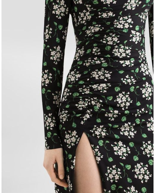 Dolce & Gabbana Multicolor Geranium Bouquets-Print Charmeuse Dress