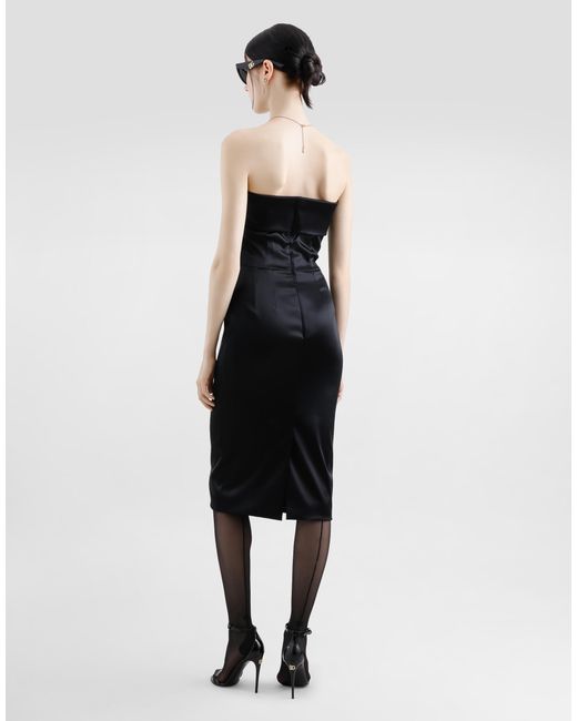 Dolce & Gabbana Black Satin Calf-Length Corset Sheath Dress