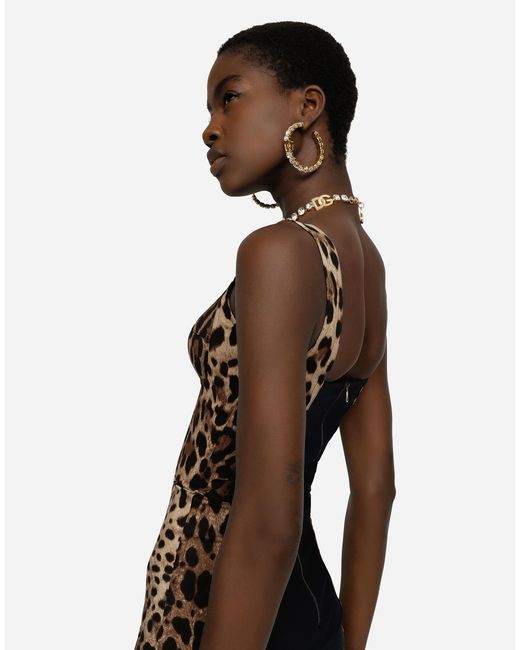 Dolce & Gabbana Brown Leopard-Print Cady Corset-Style Midi Dress