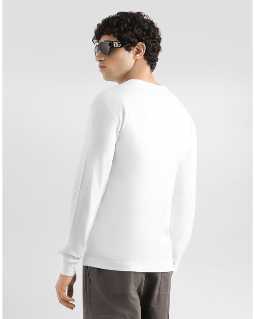 Dolce & Gabbana White Long Sleeve Cotton T-Shirt for men