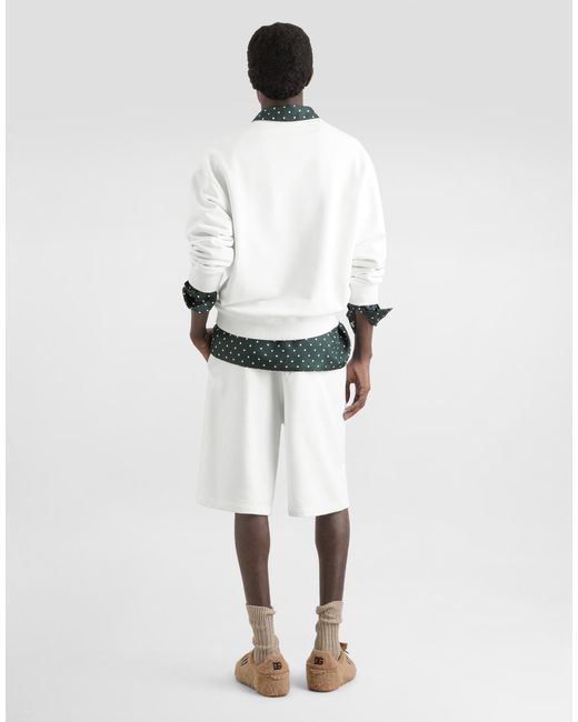 Dolce & Gabbana White Jersey Sweatshirt With Logo Plate for men