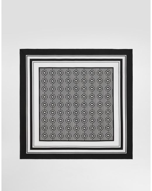 Dolce & Gabbana Gray Silk Pocket Square With Micro-Design And Logo for men