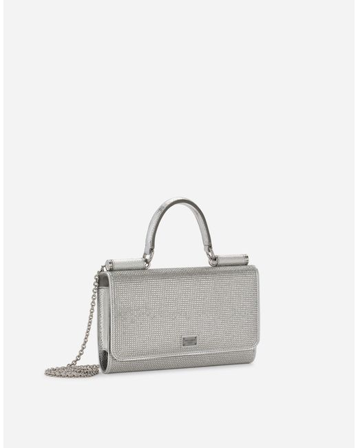Dolce & Gabbana White Satin Phone Bag With Fusible Rhinestones