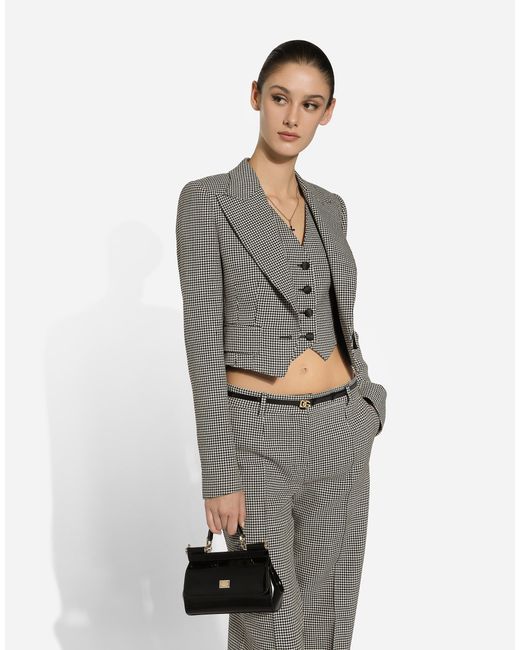 Dolce & Gabbana Gray Short Houndstooth Jacket With Vest