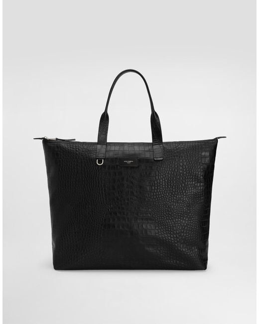 Dolce & Gabbana Großer Shopper Aus Kalbsleder Mit Krokoprägung in Black für Herren