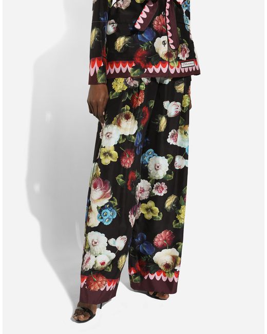 Dolce & Gabbana White Twill Pajama Pants With Nocturnal Flower