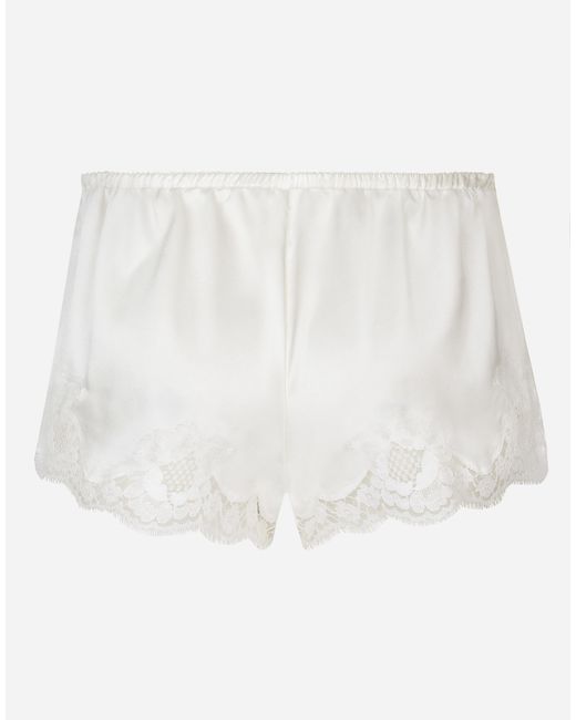 Dolce & Gabbana White ショートパンツ サテン レース